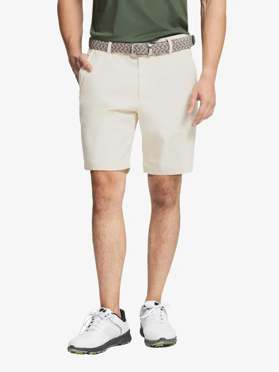 MAELREG Water Resistant Golf Shorts – front half-body model in Beige, 9 Inch