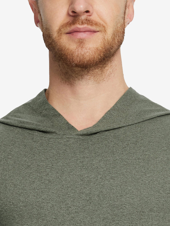 Detailed look at the collar of the Athletic Golf Hoodie, showing fabric texture in Brick Heather.