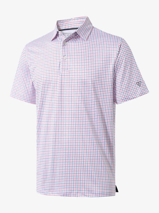 3D view shows the full design of the WHITE GRID  Polo Shirt, which features modern sporty styling and comfortable, breathable fabric
