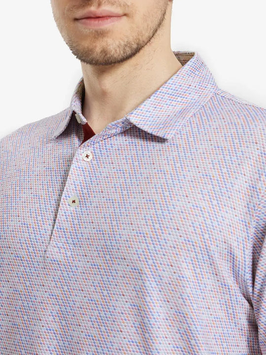 MAELREG Men's Performance Jersey Print Polo – Front chest view in Colourful Hexagon