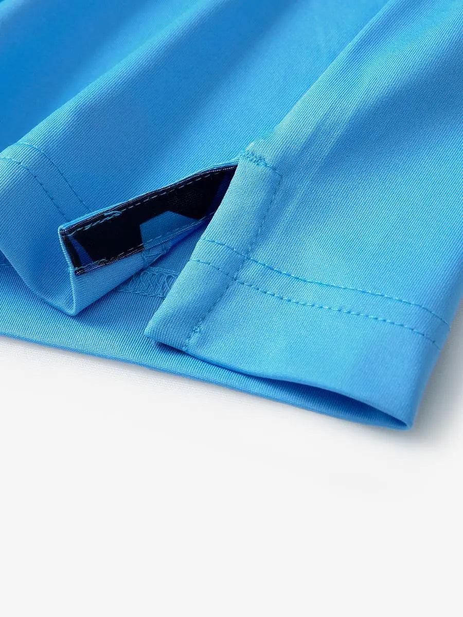 Close-up of side slit detail on the Sky Blue Everyday Classic Solid Polo hem