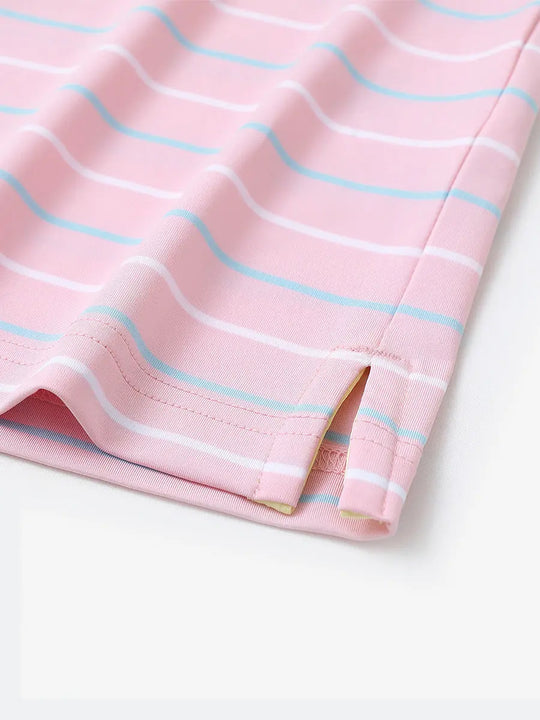 Side slit hem detail on LIGHT PINK STRIPE Stylish Performance Golf Polo — clean and functional finish
