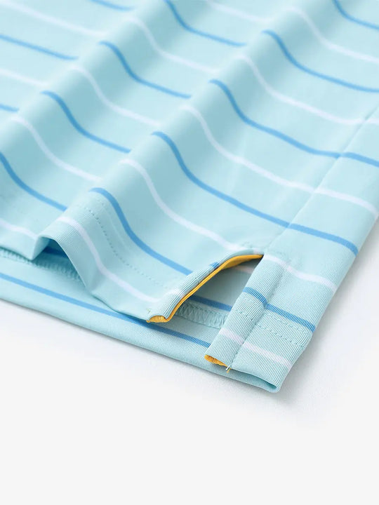 Side slit hem detail on ICED AQUA STRIPE Stylish Performance Golf Polo — clean and functional finish