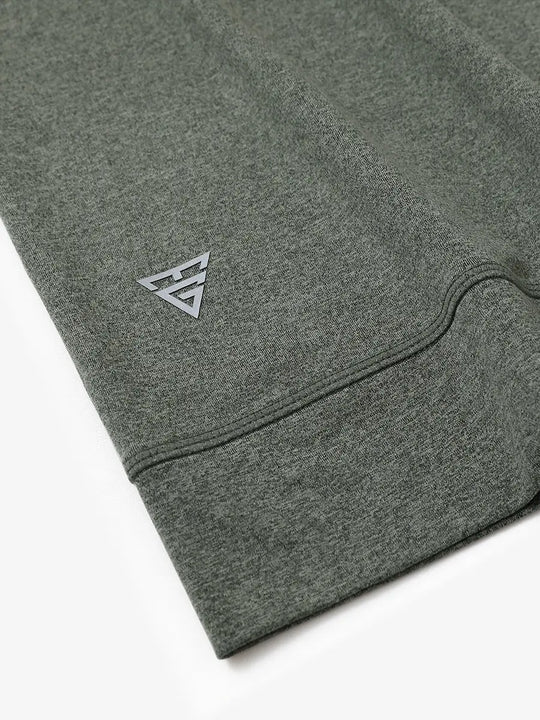 Sleeve cuff logo detail of OLIVE GREEN HEATHER Quarter Zip Melange Pullover, premium design accent.
