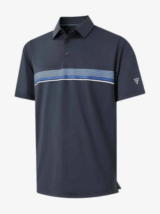 3D mockup of the Chest Print Polo Shirts in Dark Grey